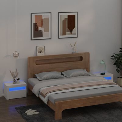 vidaXL خزائن جانب السرير 2ق مع مصابيح ليد أبيض 60x35x40 سم