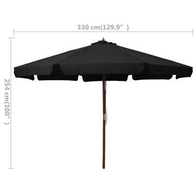 vidaXL مظلة خارجية مع عمود فولاذ 300 سم أسود
