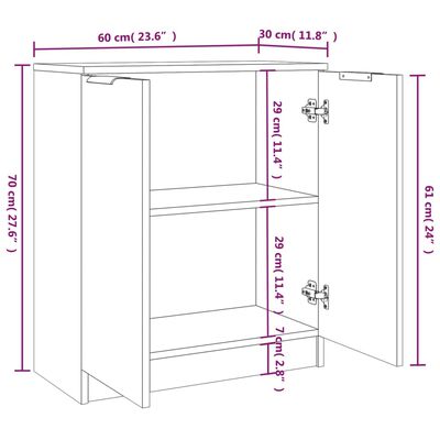 vidaXL خزانات جانبية 2 ق أبيض 60×30×70 سم خشب صناعي