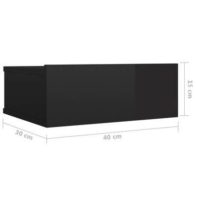 vidaXL منضدة سرير عائمة أسود لامع 40×30×15 سم خشب مضغوط