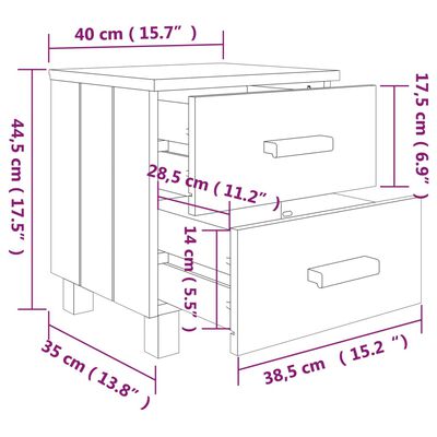 vidaXL خزانات جانب السرير 2 ق رمادي داكن 40×35×44.5 سم خشب صنوبر صلب
