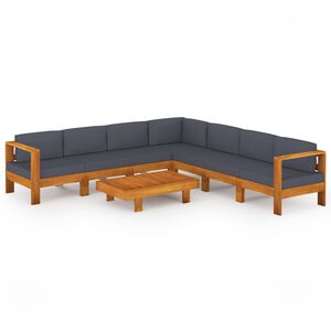 vidaXL عدد 8 قطع طقم جلسة حديقة مع وسائد رمادي داكن خشب أكاسيا