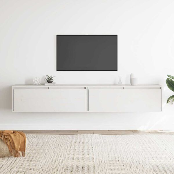 vidaXL خزانات حائط لون أبيض 2ق 35x30x100 سم خشب صنوبر صلب