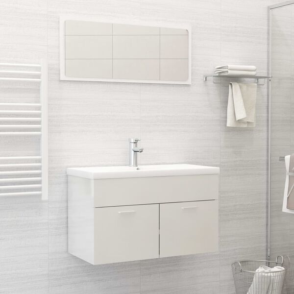 vidaXL 804797 vidaXL 2 Piece Bathroom Furniture Set High Gloss White Chipboard