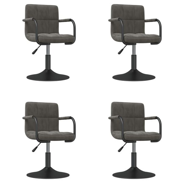 vidaXL كراسي سفرة دوارة 4 ق مخمل رمادي داكن