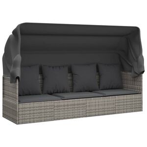 vidaXL Outdoor Lounge Bed with Roof and Cushions Grey Poly Rattan - Untranslated
