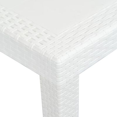 vidaXL طاولة حديقة أبيض 220×90×72 سم بلاستيك بمظهر روطان