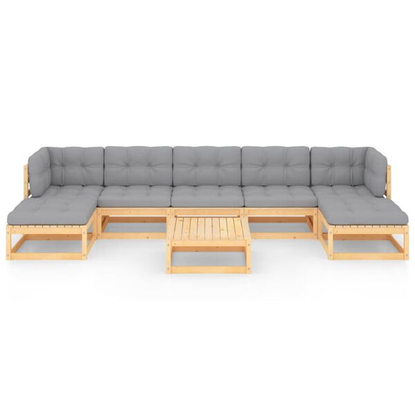 vidaXL عدد 8 قطع طقم جلسة حديقة مع وسائد خشب صنوبر صلب