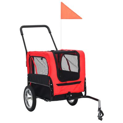 vidaXL عربة دراجة 2 في 1 للحيوانات الأليفة وعربة ركض لون أحمر وأسود