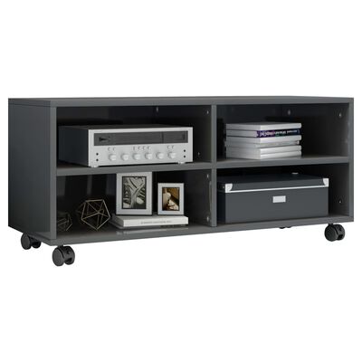 vidaXL 802173 vidaXL TV Cabinet with Castors High Gloss Grey 90x35x35 cm Chipboard (AU/US only)