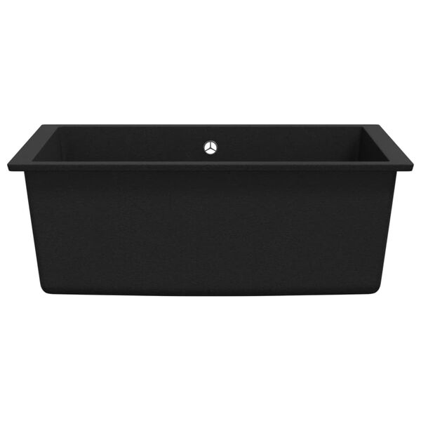 vidaXL حوض مطبخ مع فتحة تدفق أسود جرانيت