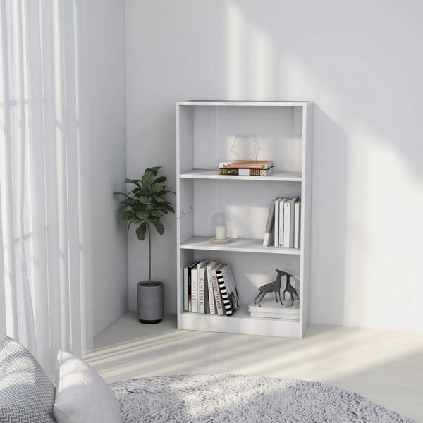 vidaXL 800870 vidaXL 3-Tier Book Cabinet High Gloss White 60x24x109 cm Engineered Wood