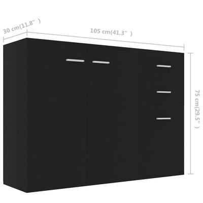 vidaXL خزانة جانبية أسود 105×30×75 سم خشب مضغوط