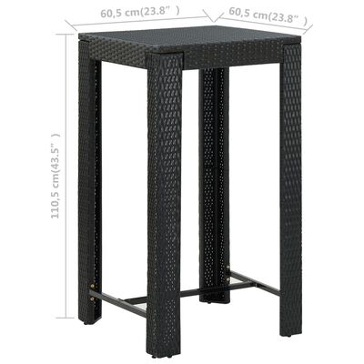 vidaXL طاولة بار للحديقة أسود 60.5×60.5×110.5 سم بولي روطان