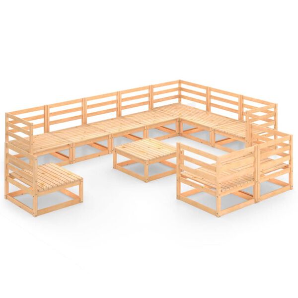 vidaXL عدد 11 قطعة طقم جلسة حديقة خشب صنوبر صلب