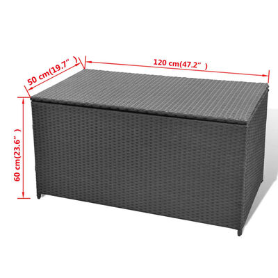 vidaXL صندوق تخزين للحديقة أسود 120×50×60 سم بولي روطان