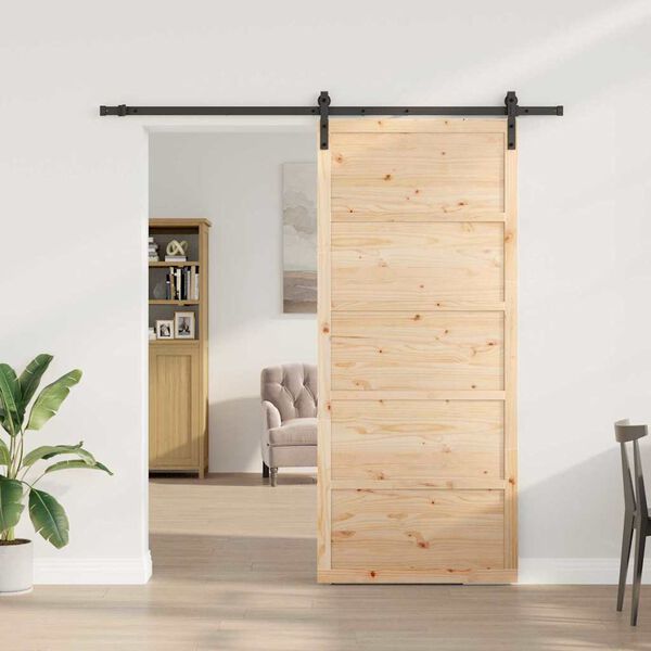 vidaXL باب منزلق بني 80 × 208 سم solid pine wood
