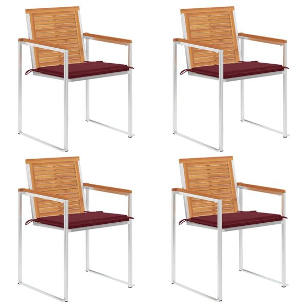 vidaXL كراسي حديقة 4 قطع مع وسائد خشب أكاسيا صلب