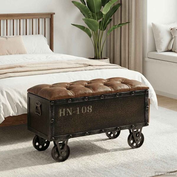 vidaXL مقعد تخزين خشب صلب وجلد صناعي 80.5&times;41&times;50 سم