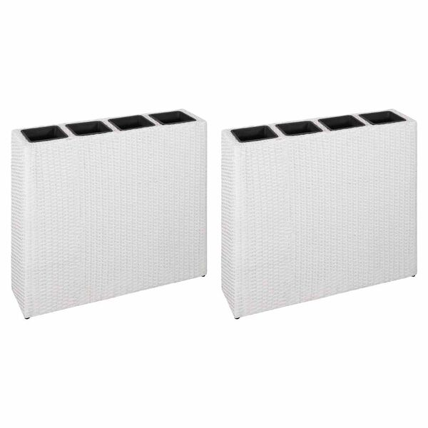 vidaXL حوض حديقة مرتفع مع 4 أصص 2 ق بولي روطان أبيض