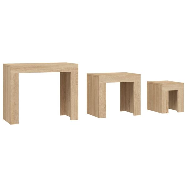 vidaXL طاولات قهوة متداخلة 3 ق سونوما أوك خشب صناعي