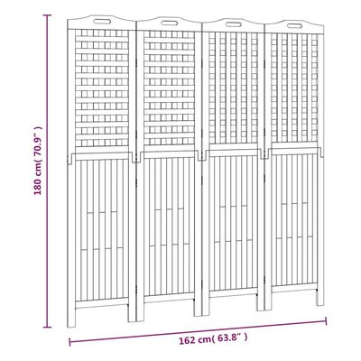 vidaXL مقسم غرفة 4-ألواح 162×2×180 سم خشب أكاسيا صلب