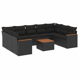 vidaXL طقم أريكة حديقة 10 قطع مع وسائد بولي روطان لون أسود