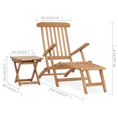 vidaXL كرسي استلقاء مع مسند قدمين وطاولة حديقة خشب ساج صلب