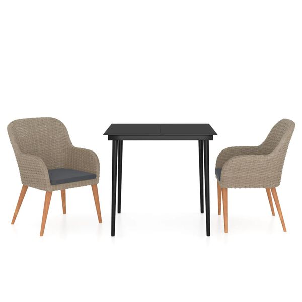 vidaXL عدد 3 قطع طقم سفرة حديقة مع وسائد بني