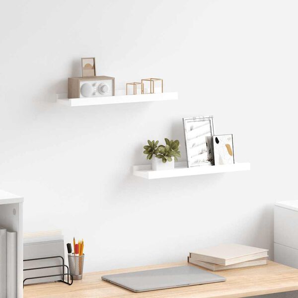 vidaXL رفوف إطار الصور، قطعتان، أبيض، 40&times;9&times;3 سم، خشب ليفي متوسط الكثافة (MDF)