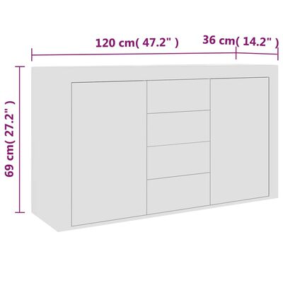 vidaXL خزانة جانبية أبيض 120×35×69 سم خشب صناعي