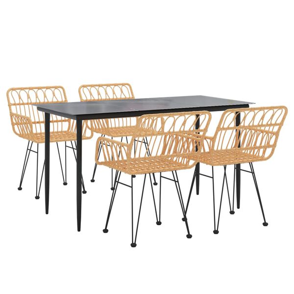 vidaXL عدد 5 قطع طقم سفرة حديقة بولي روطان