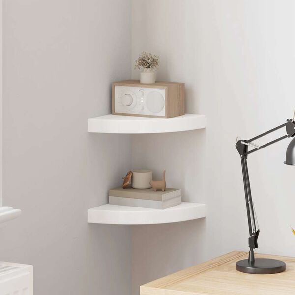 vidaXL أرفف زاوية عائمة، قطعتان، أبيض، 25&times;25&times;3.8 سم، خشب ليفي متوسط الكثافة (MDF)