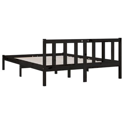 vidaXL إطار سرير خشب صنوبر صلب أسود 150×200 سم 5FT حجم كينج