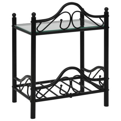 vidaXL طاولات سرير جانبية 2 ق فولاذ وزجاج مقسى 45×30.5×60 سم أسود