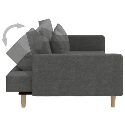 vidaXL أريكة سرير بمقعدين ومخدتين قماش لون رمادي غامق