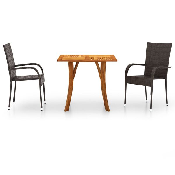 VidaXL طقم سفرة للحديقة 3 قطع لون بني