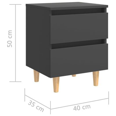 vidaXL خزانات سرير بأرجل خشب صنوبر صلب 2 ق رمادي 40×35×50 سم