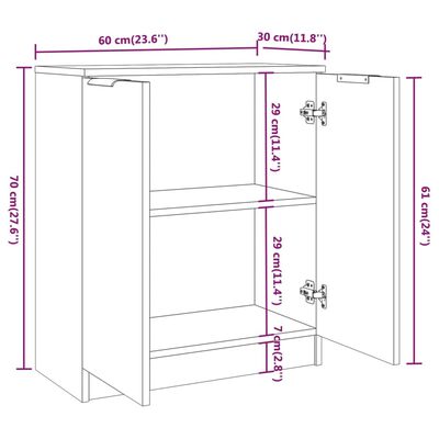 vidaXL خزانة جانبية رمادي أسمنتي 60×30×70 سم خشب صناعي