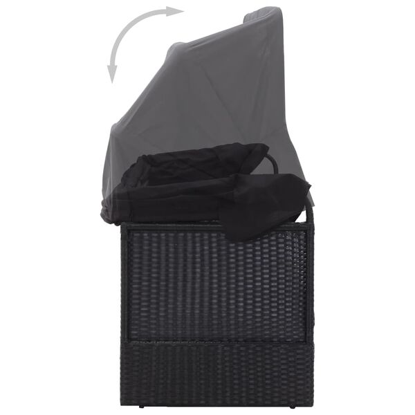 vidXL كنبة سرير خارجية مع مظلة بولي روطان أسود