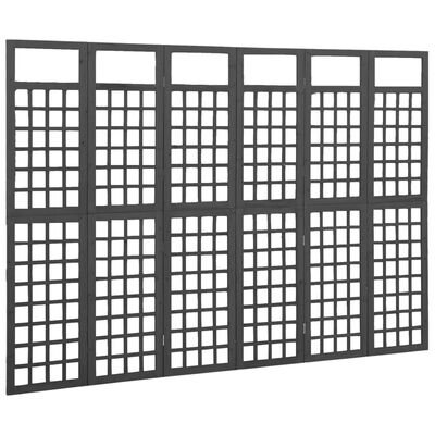 vidaXL مقسم غرفة/تعريشة 6 ألواح خشب تنوب صلب أسود 242.5×180 سم
