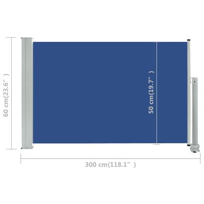 vidaXL مظلة فناء جانبية قابلة للسحب 60×300 سم أزرق