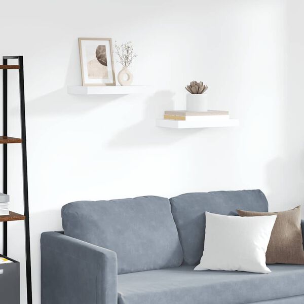 vidaXL رفوف جدارية عائمة، قطعتان، لون أبيض، 40&times;23&times;3.8 سم، مصنوعة من خشب MDF