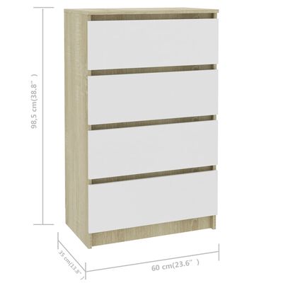 vidaXL خزانة جانبية أبيض وسونوما أوك 60×35×98.5 سم خشب صناعي