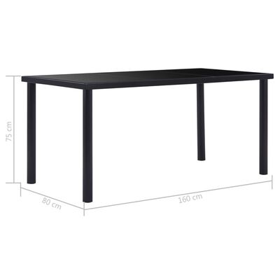 vidaXL طاولة طعام أسود 160×80×75 سم زجاج مقسّى