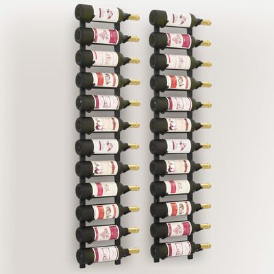 vidaXL حاملات نبيذ مثبتة على الحائط متسعة لـ 12 قارورة 2 ق حديد أسود