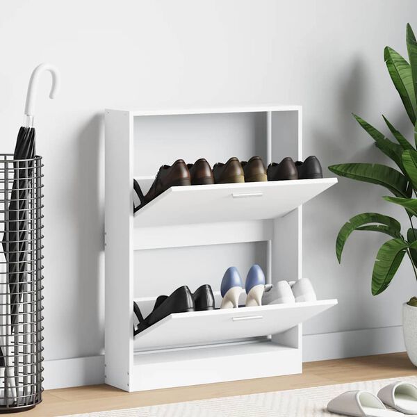 vidaXL خزانة أحذية بيضاء 59x17x81 سم من الخشب الهندسي