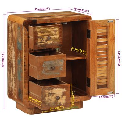 vidaXL خزانة جانبية بـ 3 أدراج 55×30×70 سم خشب مستصلح صلب