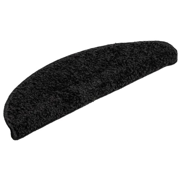 vidaXL سجادات درج، 15 قطعة، 56&times;17&times;3 سم، نصف دائرية سوداء