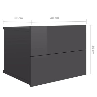 vidaXL خزانة سرير جانبية رمادي لامع 40×30×30 سم خشب مضغوط